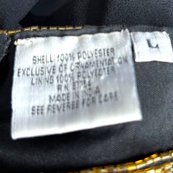 Vintage Beaded Black Gold Drop Waist Metallic Sequin Cocktail Dress Sleeveless 4 - Picture 11 of 14